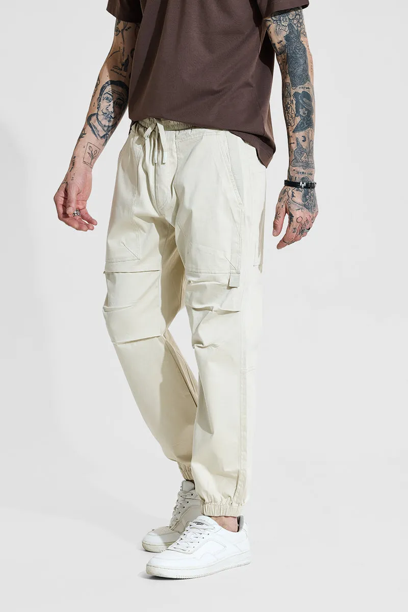 Beige Mid Rise Relaxed Fit Joggers
