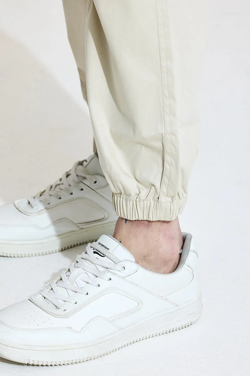 Beige Mid Rise Relaxed Fit Joggers