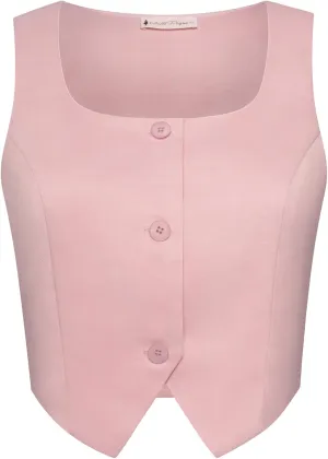 Belle Poque Cropped Vest Tops for Women Square Neck Button Down Tank Tops Y2k Fashion Waistcoat Suit Vest