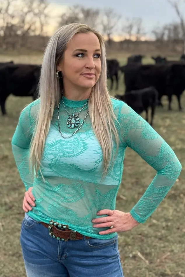 Bexley Lace Mesh Layering Top [Aqua]