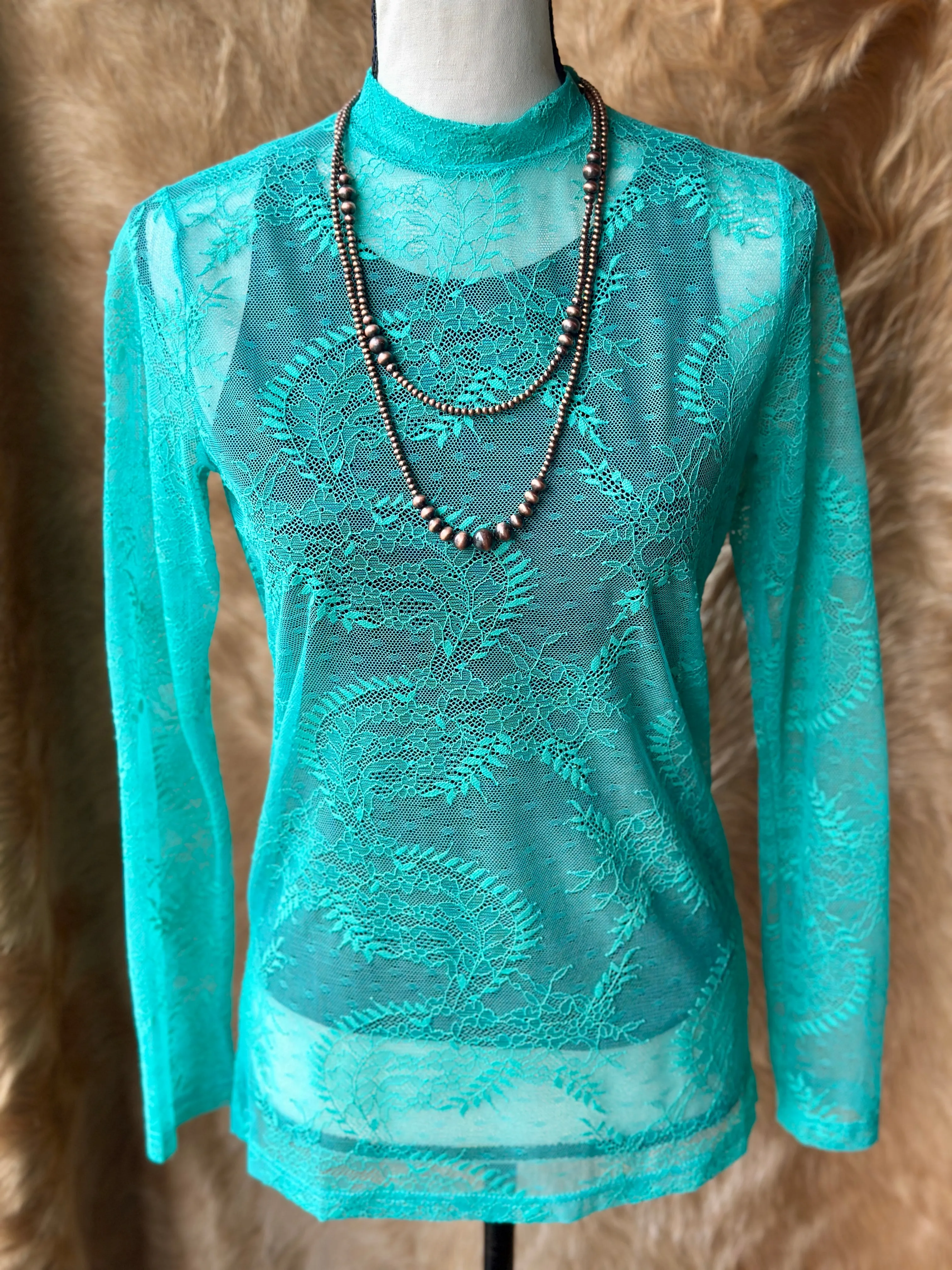 Bexley Lace Mesh Layering Top [Aqua]
