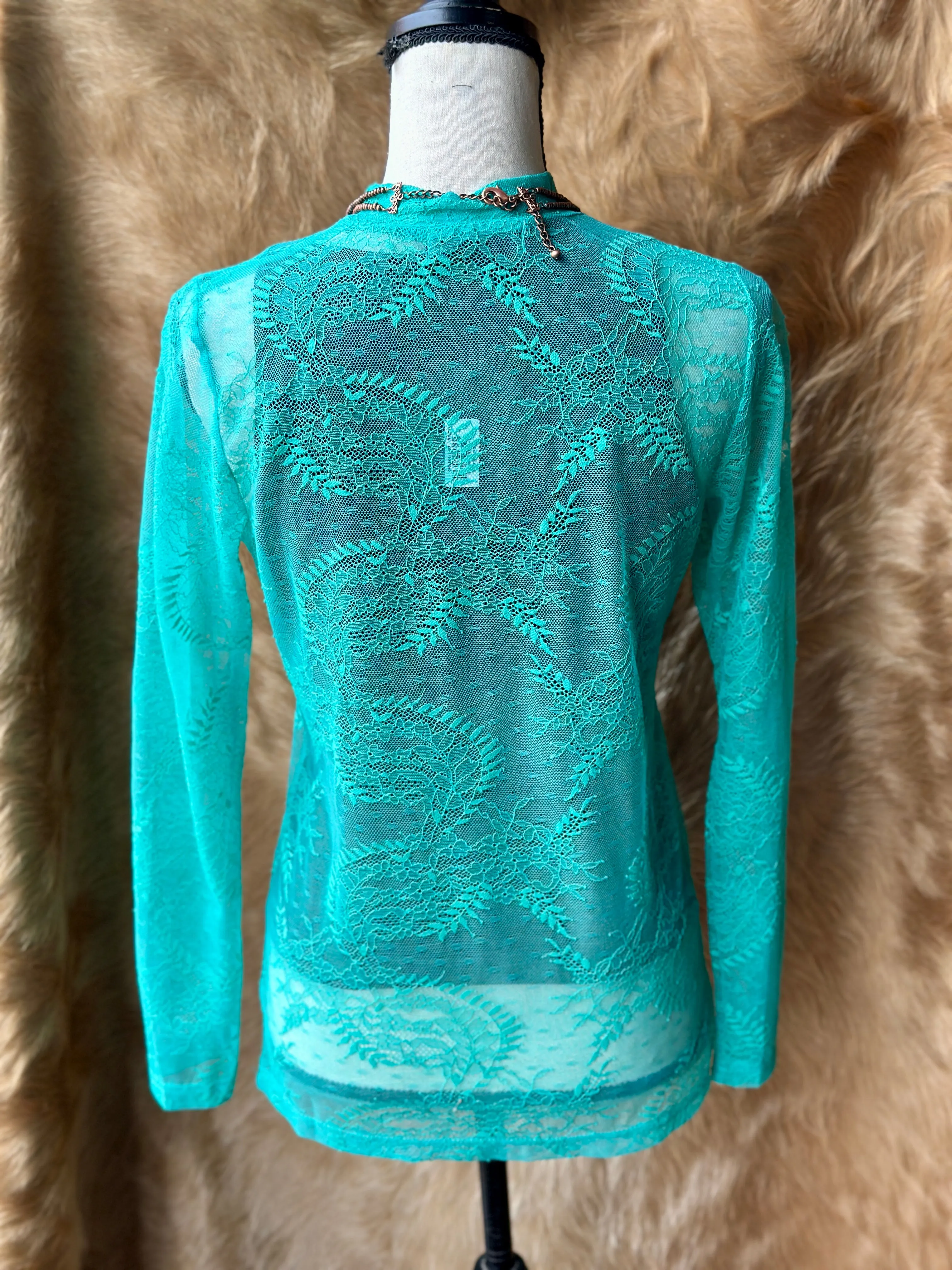 Bexley Lace Mesh Layering Top [Aqua]