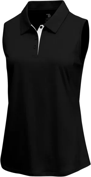 BGOWATU Women's Golf Shirts Sleeveless Polo Shirts Collared 3 Buttons Tennis Tank Tops UV Protection Quick Dry