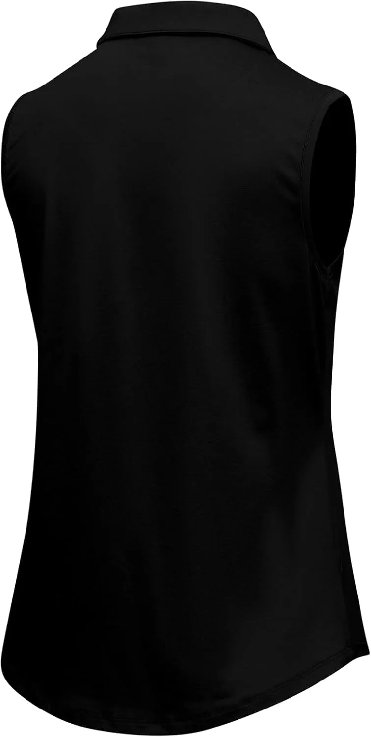 BGOWATU Women's Golf Shirts Sleeveless Polo Shirts Collared 3 Buttons Tennis Tank Tops UV Protection Quick Dry