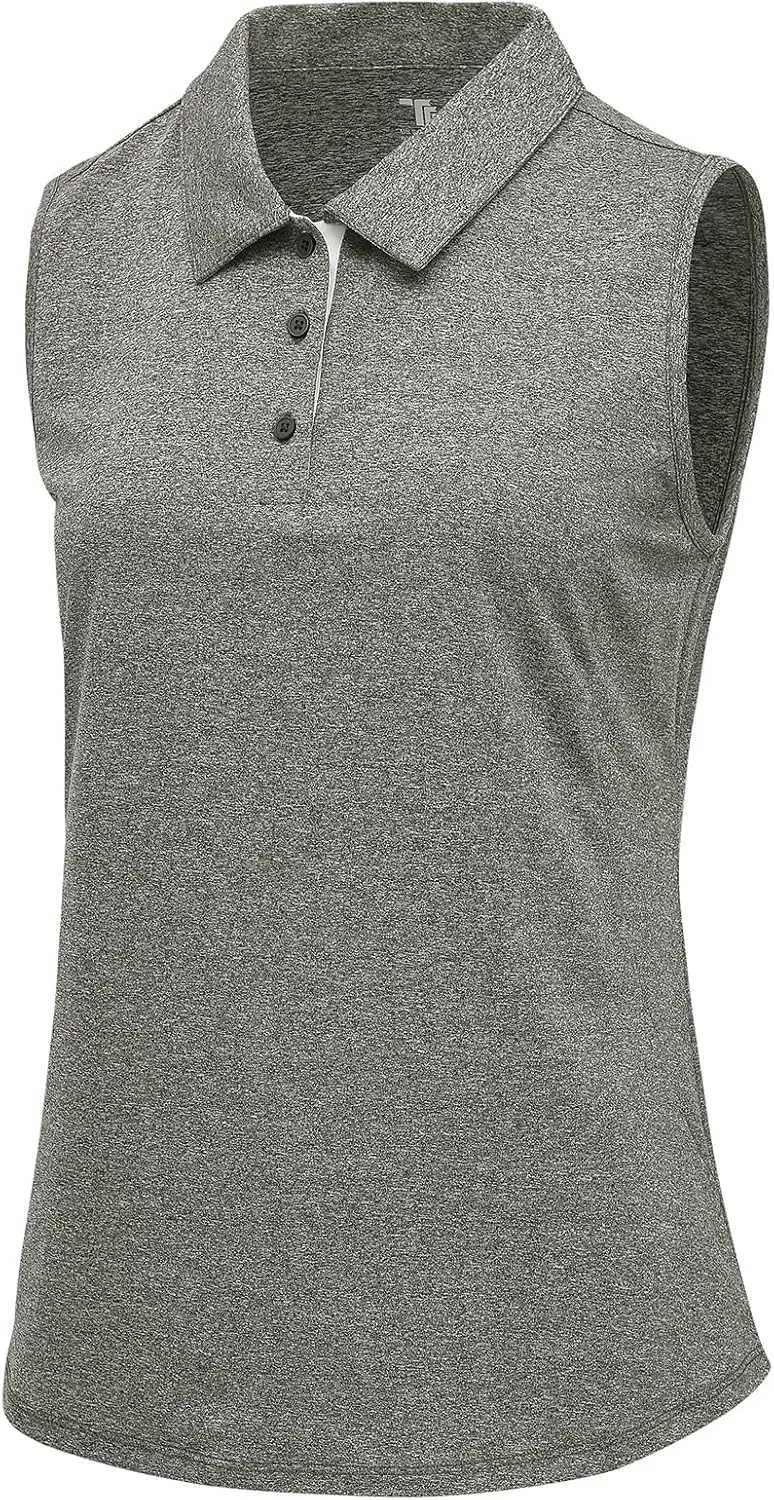 BGOWATU Women's Golf Shirts Sleeveless Polo Shirts Collared 3 Buttons Tennis Tank Tops UV Protection Quick Dry
