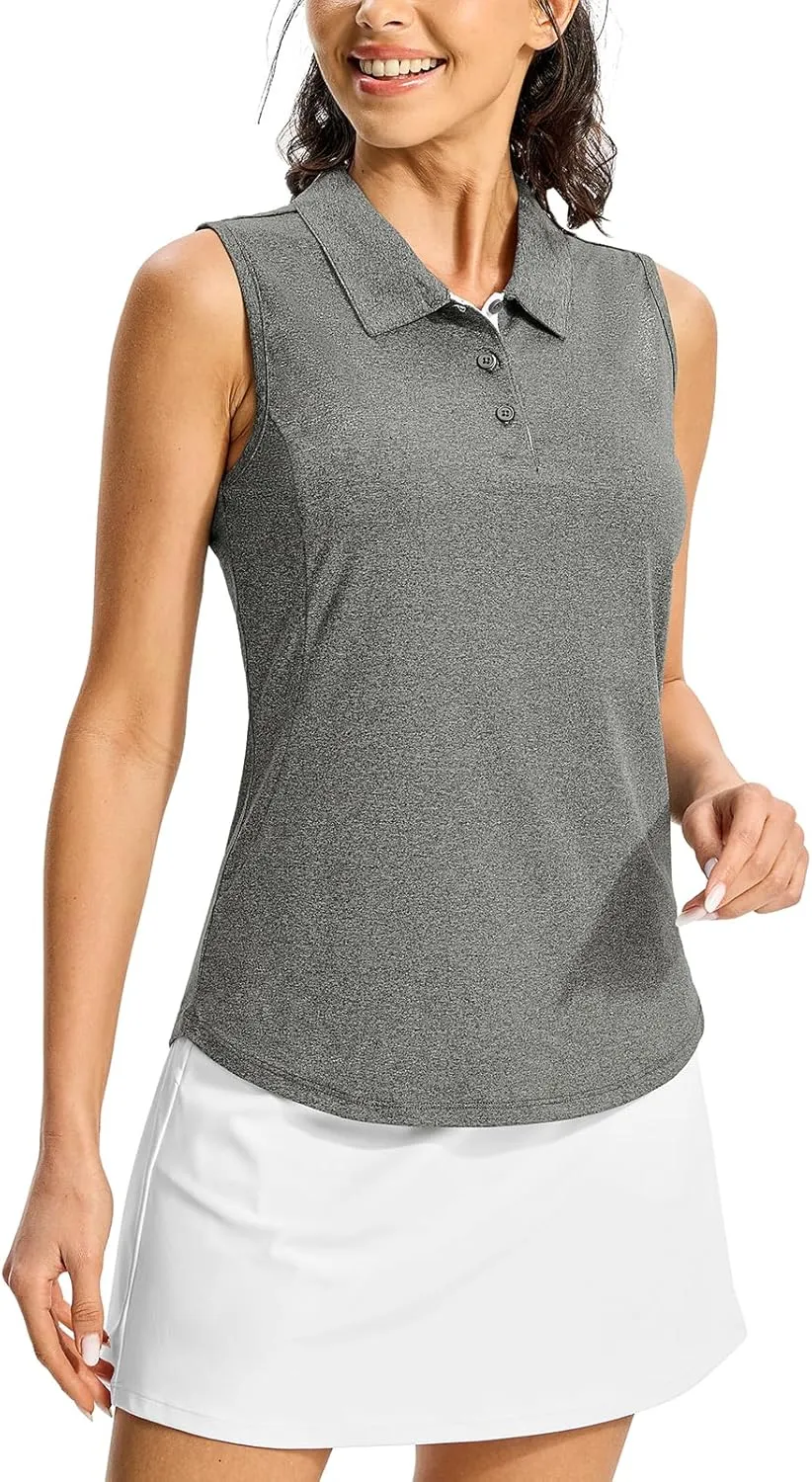 BGOWATU Women's Golf Shirts Sleeveless Polo Shirts Collared 3 Buttons Tennis Tank Tops UV Protection Quick Dry