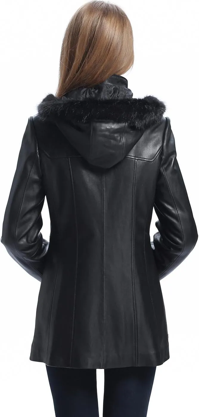 BGSD Women Amanda Hooded Lambskin Leather Parka Coat (Also available in Plus Size & Petite)
