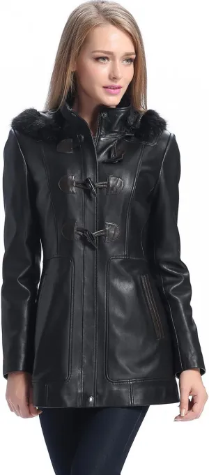 BGSD Women Amanda Hooded Lambskin Leather Parka Coat (Also available in Plus Size & Petite)