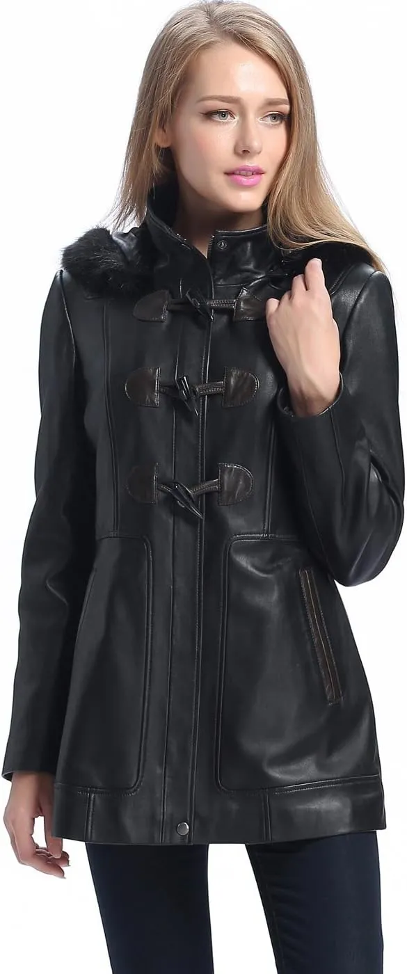 BGSD Women Amanda Hooded Lambskin Leather Parka Coat (Also available in Plus Size & Petite)