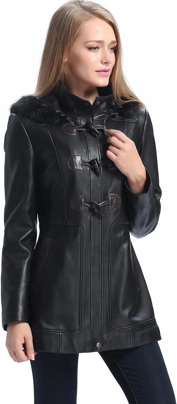 BGSD Women Amanda Hooded Lambskin Leather Parka Coat (Also available in Plus Size & Petite)