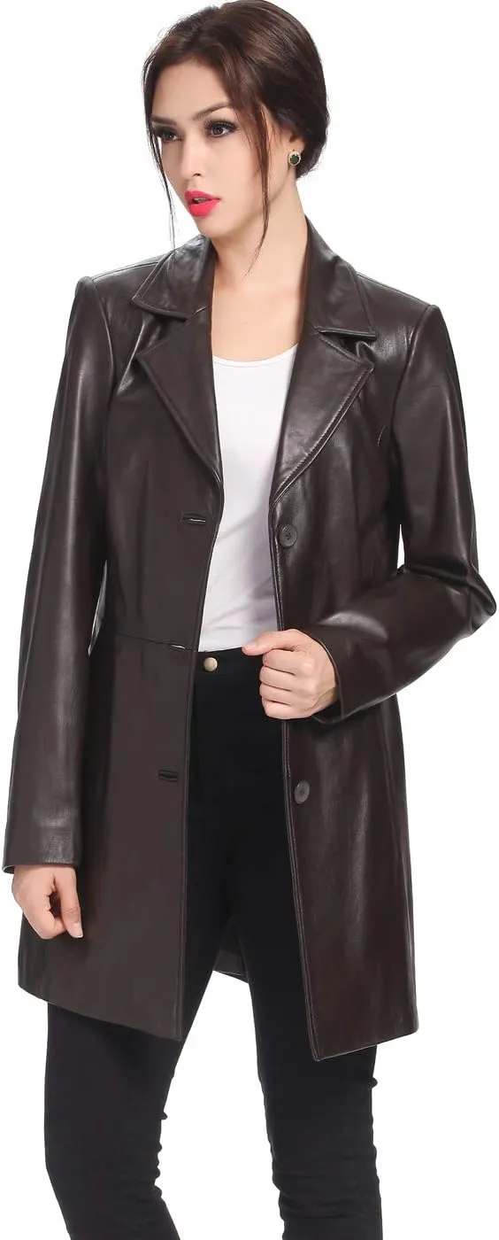 BGSD Women Danielle Lambskin Leather Walking Coat (Also available in Plus Size & Petite)
