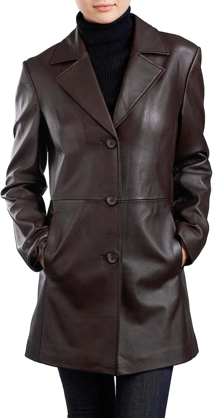 BGSD Women Danielle Lambskin Leather Walking Coat (Also available in Plus Size & Petite)