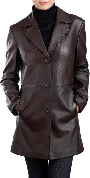 BGSD Women Danielle Lambskin Leather Walking Coat (Also available in Plus Size & Petite)