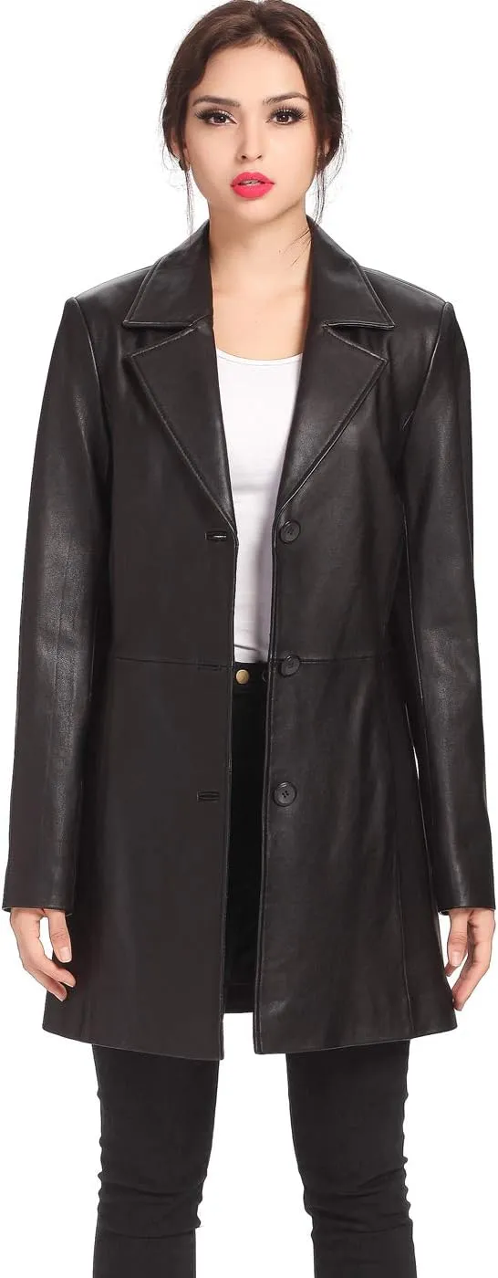 BGSD Women Danielle Lambskin Leather Walking Coat (Also available in Plus Size & Petite)