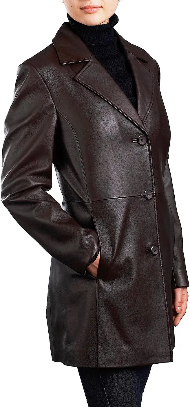 BGSD Women Danielle Lambskin Leather Walking Coat (Also available in Plus Size & Petite)