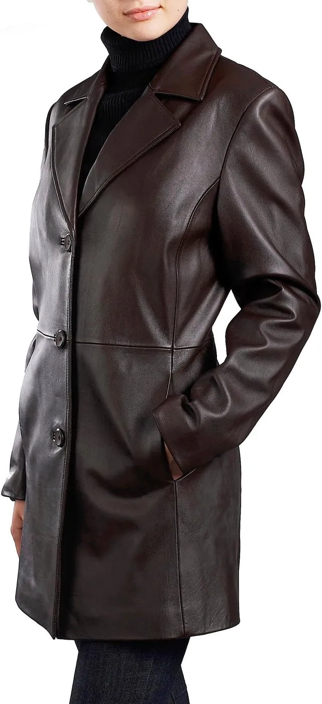 BGSD Women Danielle Lambskin Leather Walking Coat (Also available in Plus Size & Petite)