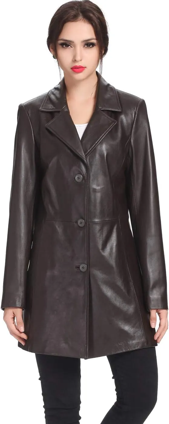 BGSD Women Danielle Lambskin Leather Walking Coat (Also available in Plus Size & Petite)