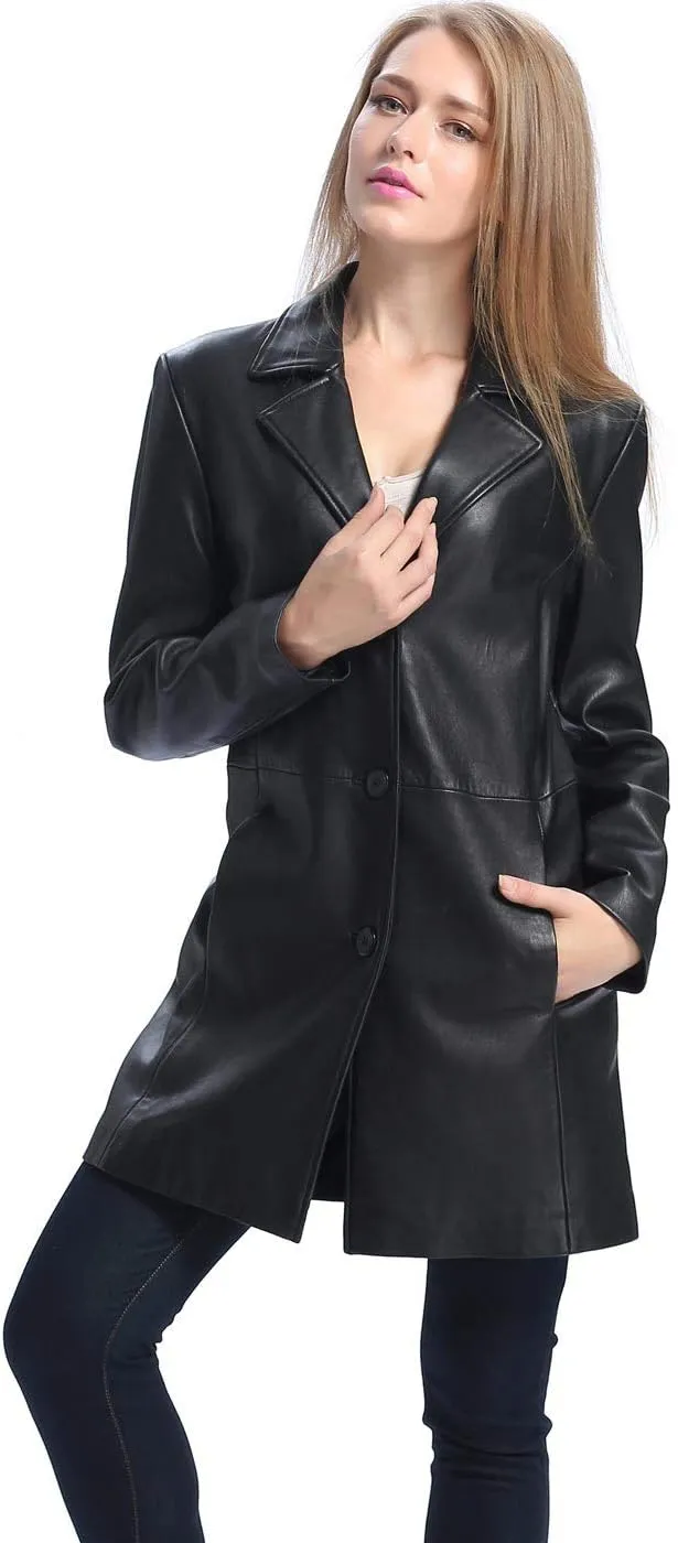 BGSD Women Danielle Lambskin Leather Walking Coat (Also available in Plus Size & Petite)