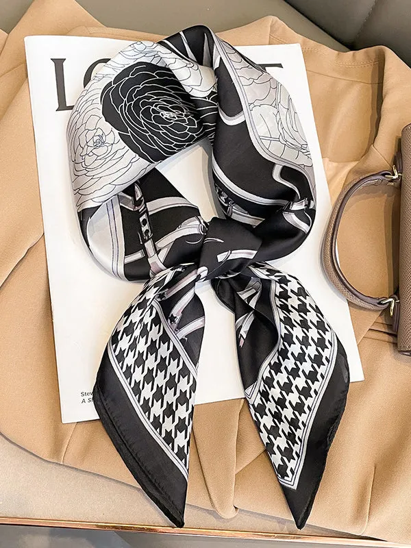 Bjlxn - Square Floral Printed Houndstooth Scarfs&Hats