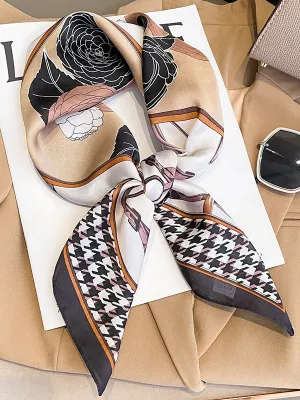 Bjlxn - Square Floral Printed Houndstooth Scarfs&Hats