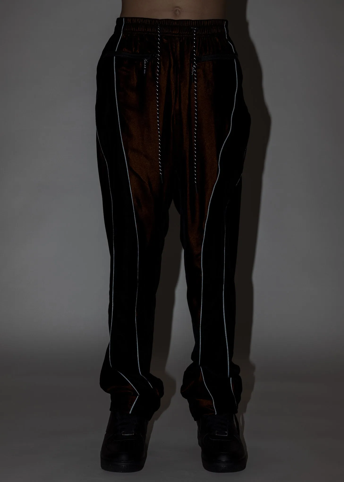 Black And Orange ATT1%TUDE Reflective Line Velvet Pants