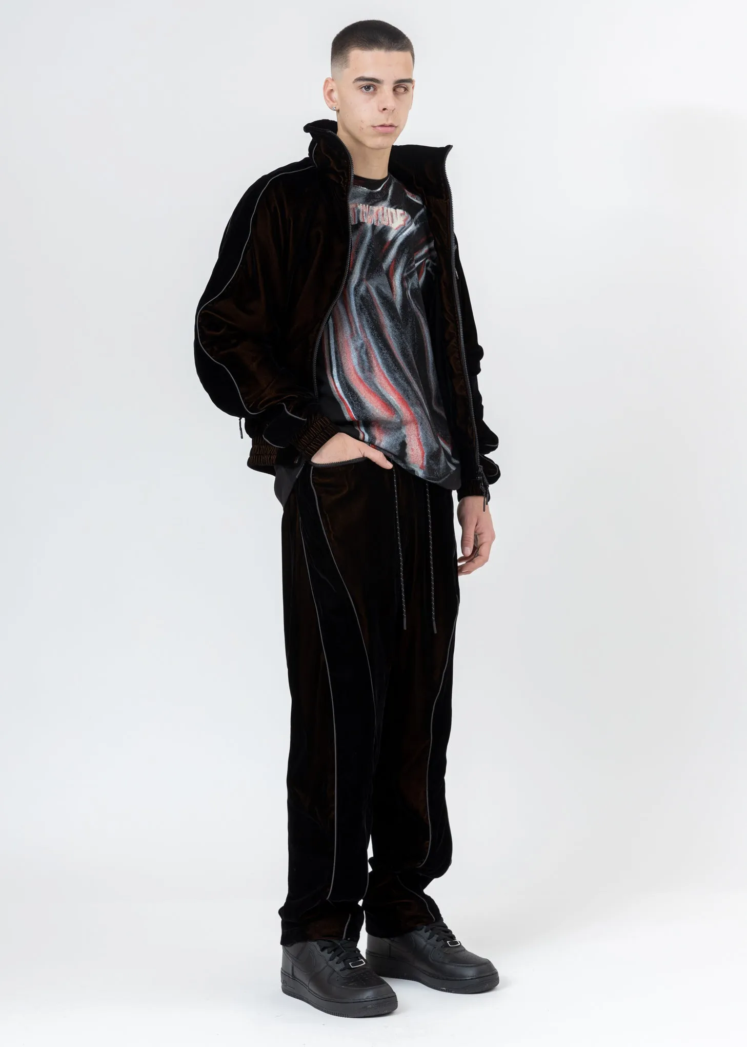 Black And Orange ATT1%TUDE Reflective Line Velvet Pants
