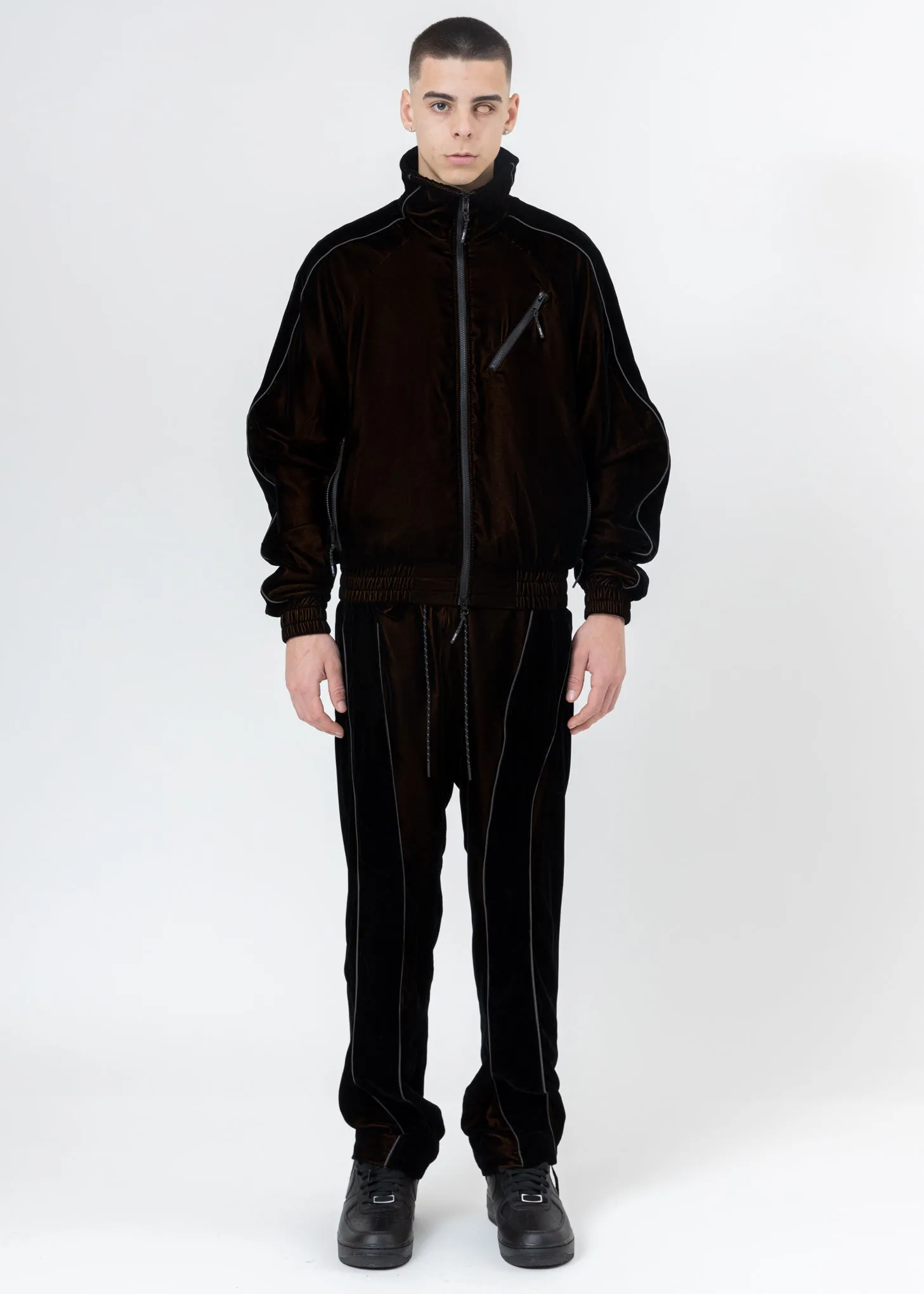 Black And Orange ATT1%TUDE Reflective Line Velvet Pants