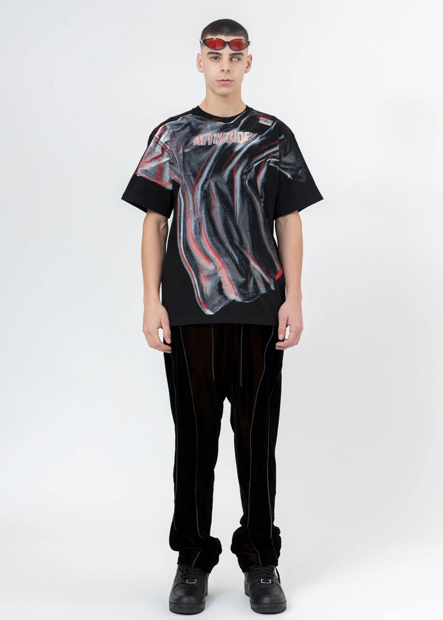 Black And Orange ATT1%TUDE Reflective Line Velvet Pants
