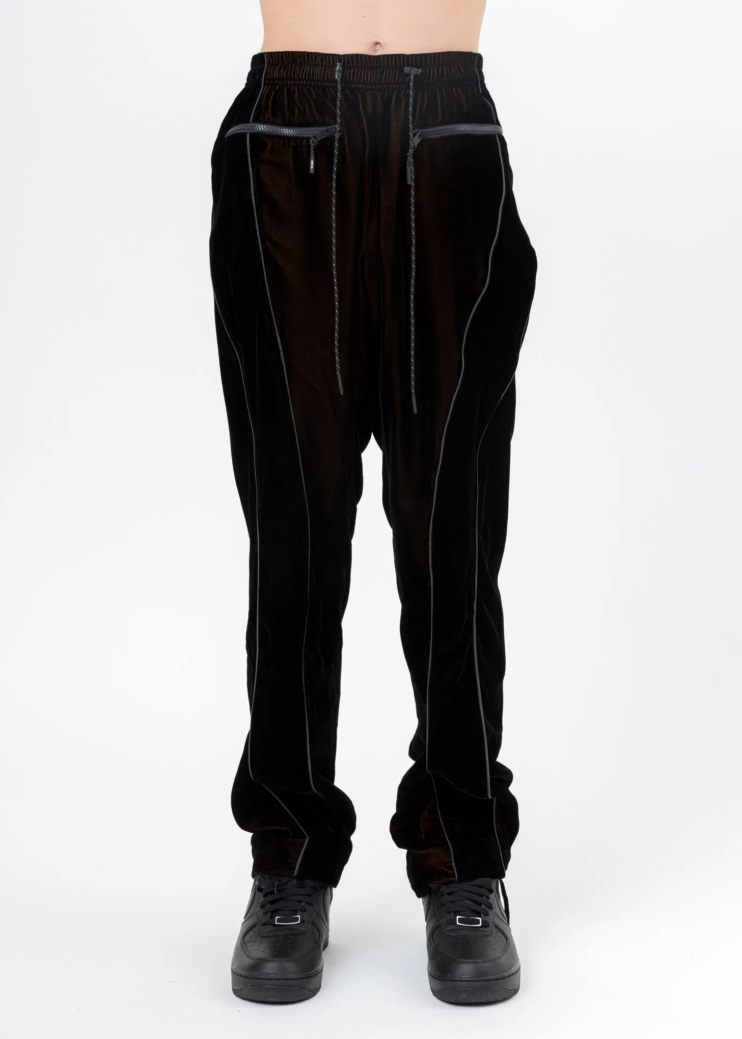 Black And Orange ATT1%TUDE Reflective Line Velvet Pants
