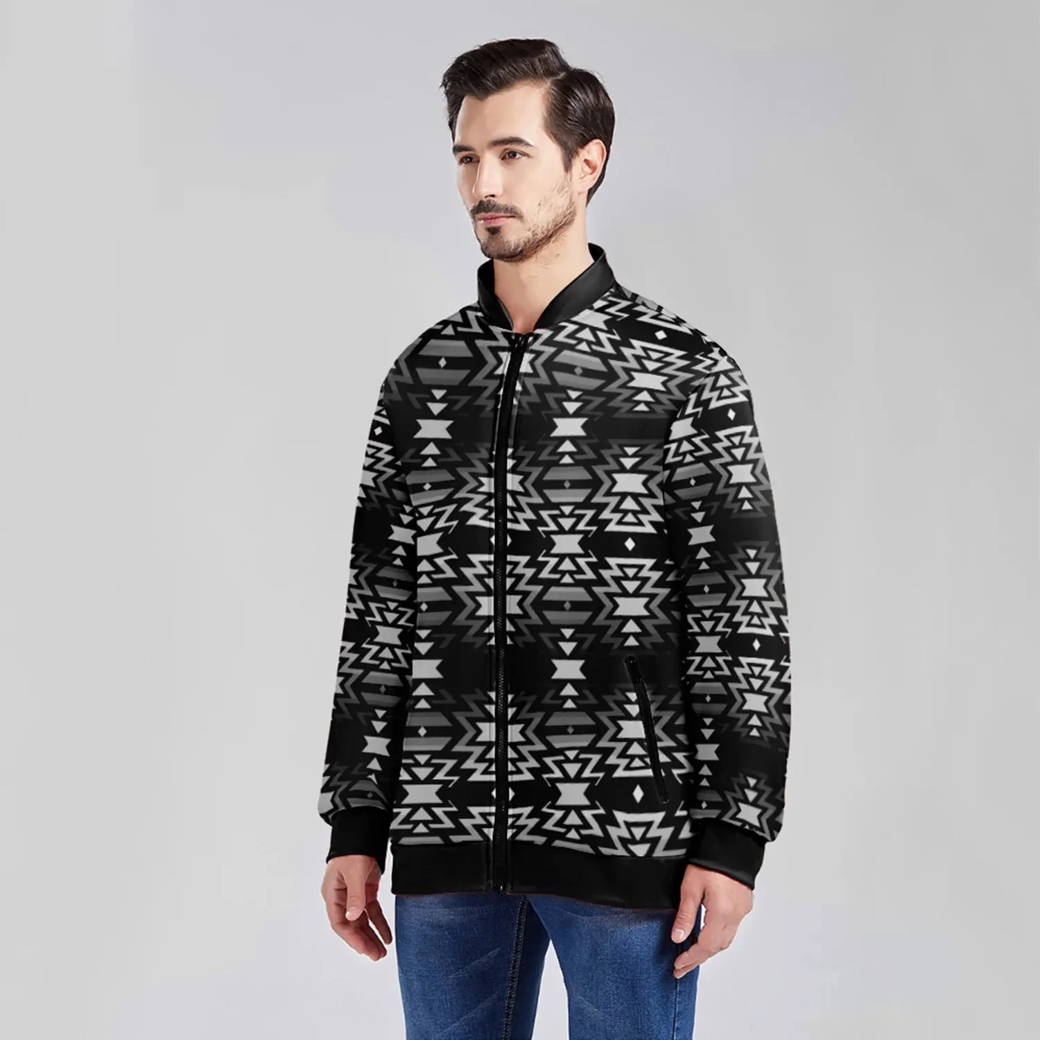 Black Fire and Gray Youth Zippered Collared Lightweight Jacket