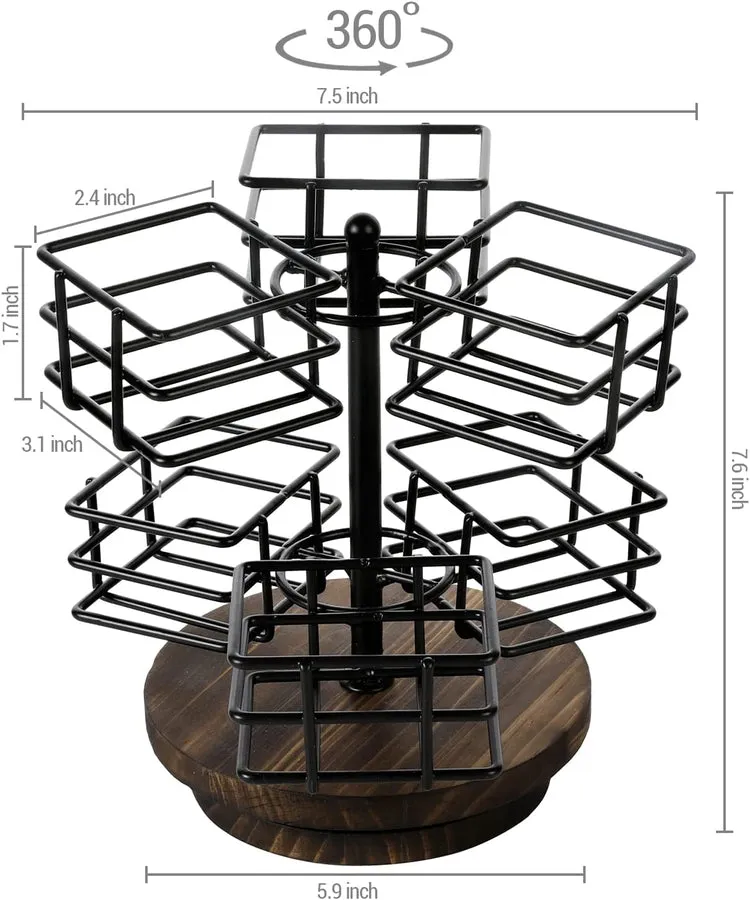 Black Metal Wire Tea Bag Spinning Carousel Basket, 6-Compartment Tea and Coffee Condiment Rack
