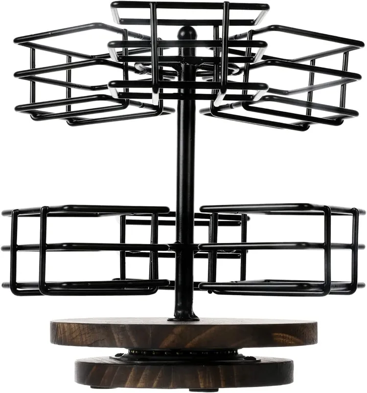 Black Metal Wire Tea Bag Spinning Carousel Basket, 6-Compartment Tea and Coffee Condiment Rack
