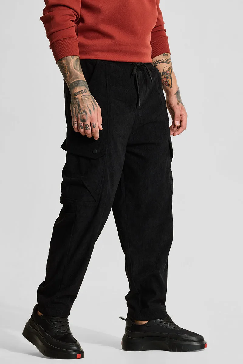 Black Relaxed Fit Corduroy Cargo Pants