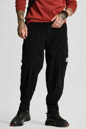Black Relaxed Fit Corduroy Cargo Pants