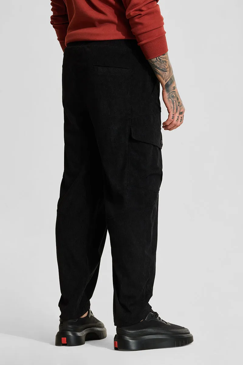 Black Relaxed Fit Corduroy Cargo Pants