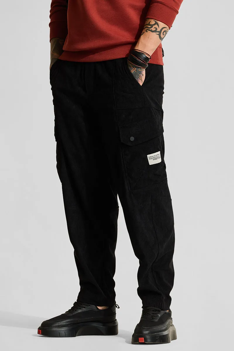 Black Relaxed Fit Corduroy Cargo Pants