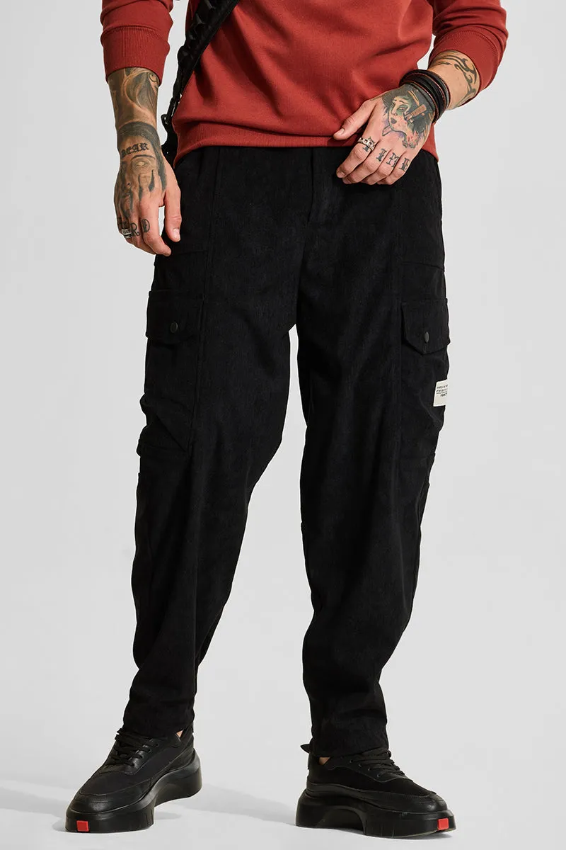 Black Relaxed Fit Corduroy Cargo Pants