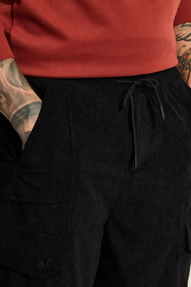 Black Relaxed Fit Corduroy Cargo Pants