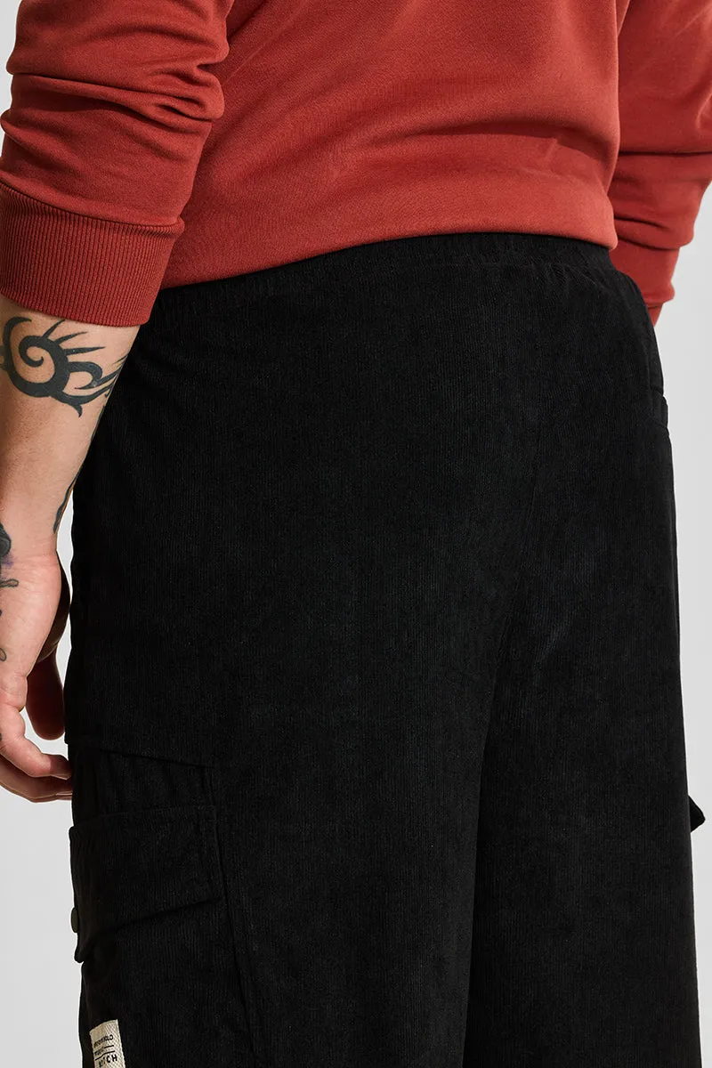 Black Relaxed Fit Corduroy Cargo Pants