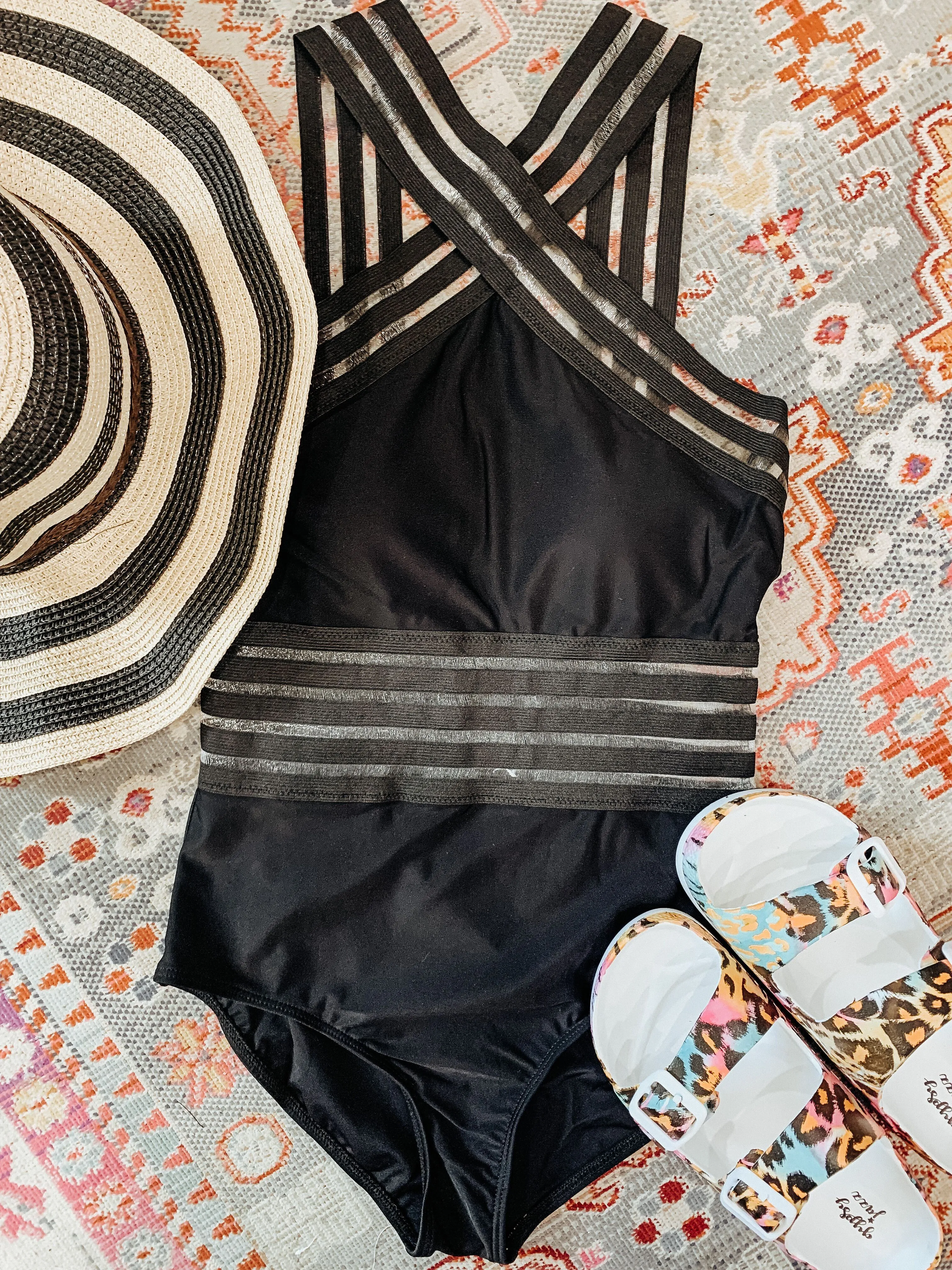 Black Solid Halter Tank Swimwear