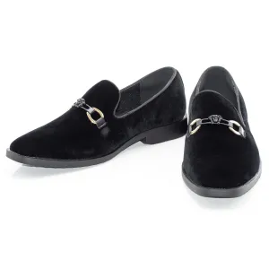 Black Velvet Slip-On Buckle Shoe