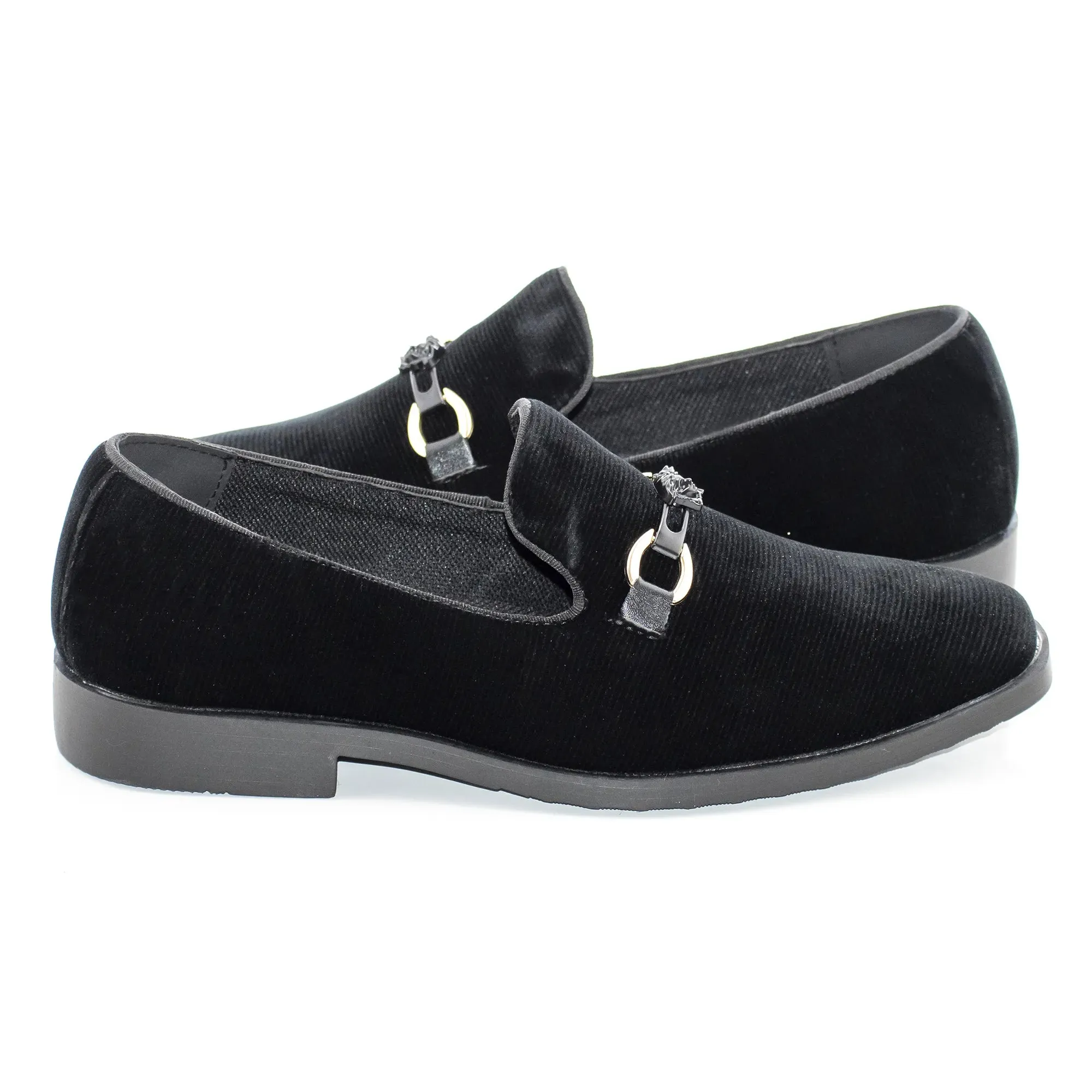 Black Velvet Slip-On Buckle Shoe