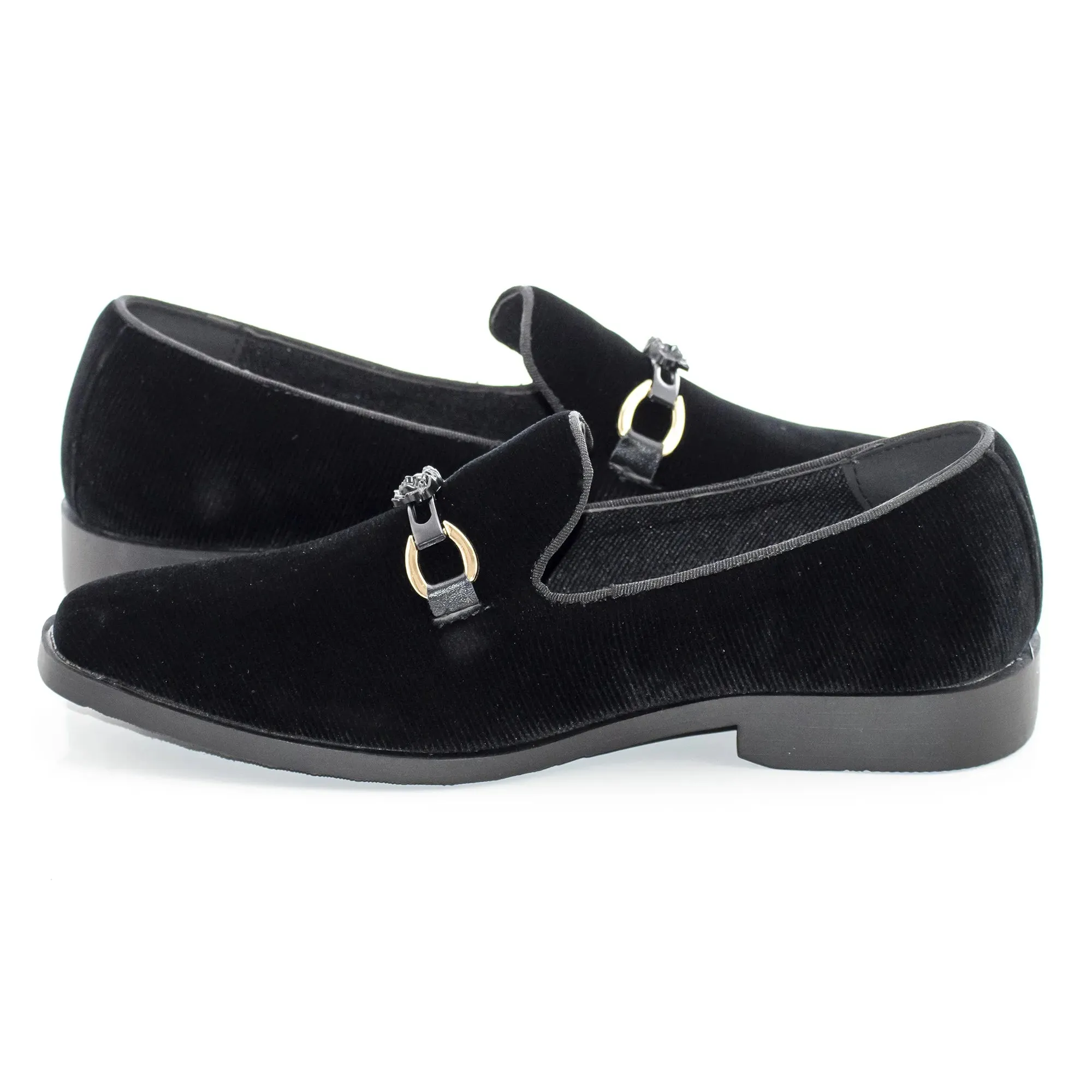 Black Velvet Slip-On Buckle Shoe