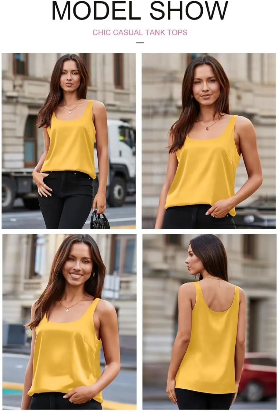 BLENCOT Women Satin Tank Top Casual Camisole Summer Shirt Basic Fashion Dressy Sleeveless Blouses S-2XL