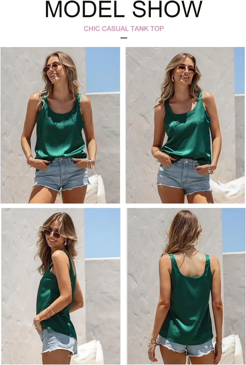 BLENCOT Women Satin Tank Top Casual Camisole Summer Shirt Basic Fashion Dressy Sleeveless Blouses S-2XL