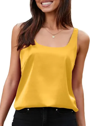 BLENCOT Women Satin Tank Top Casual Camisole Summer Shirt Basic Fashion Dressy Sleeveless Blouses S-2XL