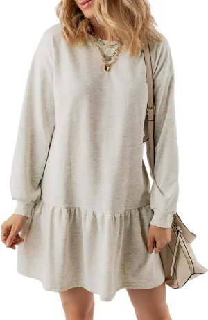 BLENCOT Womens 2025 Fall Long Sleeve Pullover Tops Crewneck Rib Knit Patchwork Sweatshirt Dress Casual Mini Dresses