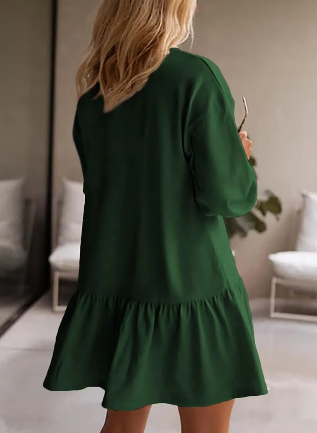BLENCOT Womens 2025 Fall Long Sleeve Pullover Tops Crewneck Rib Knit Patchwork Sweatshirt Dress Casual Mini Dresses