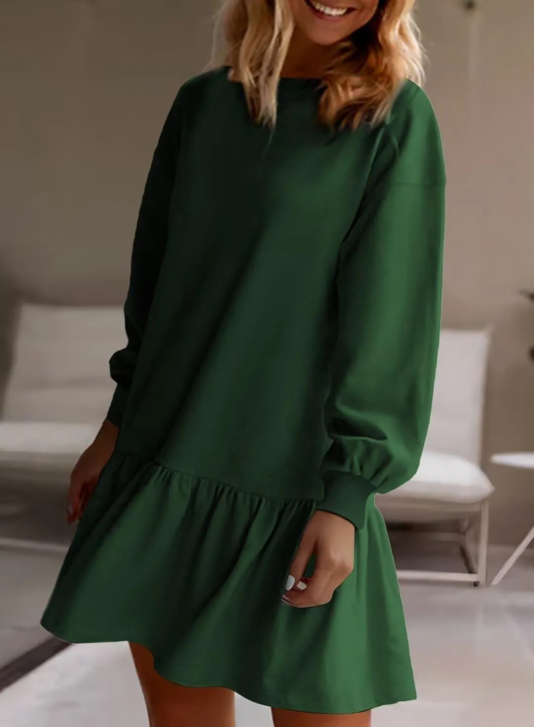 BLENCOT Womens 2025 Fall Long Sleeve Pullover Tops Crewneck Rib Knit Patchwork Sweatshirt Dress Casual Mini Dresses