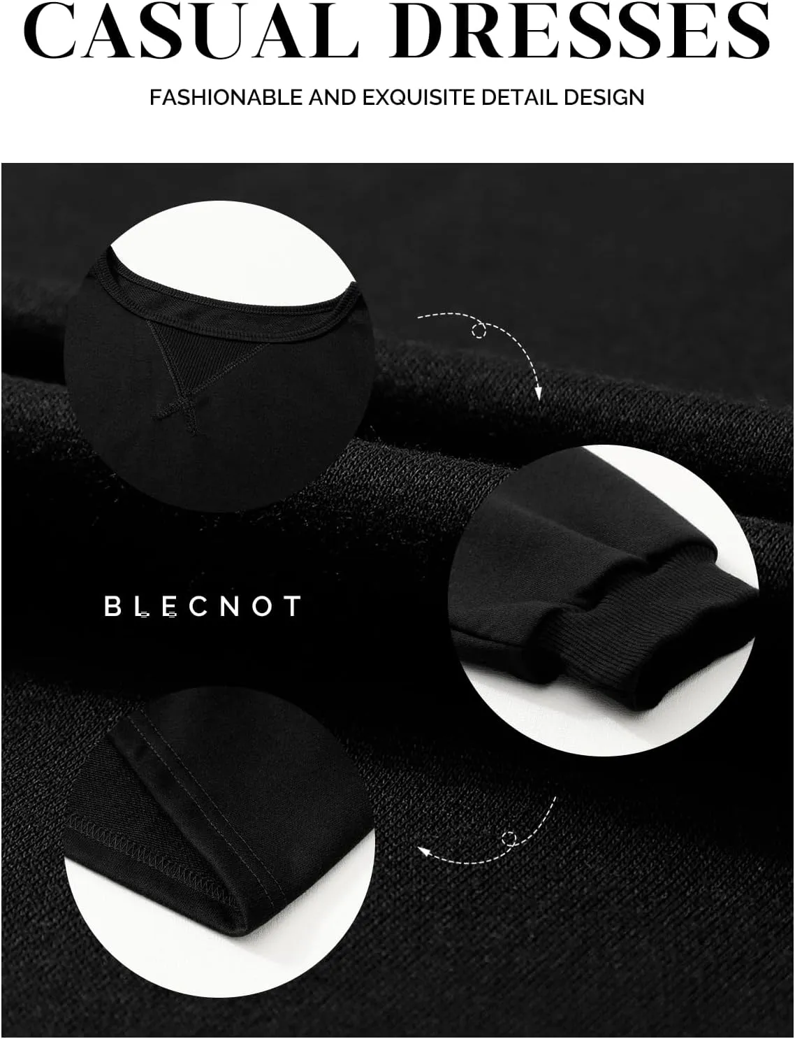 BLENCOT Womens 2025 Fall Long Sleeve Pullover Tops Crewneck Rib Knit Patchwork Sweatshirt Dress Casual Mini Dresses